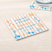 Pregnant & Poolside Summer Pool Party Baby Shower スクエアペーパーコースター (アングル)