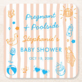 Pregnant & Poolside Summer Pool Party Baby Shower スクエアペーパーコースター (正面)