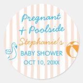Pregnant & Poolside Summer Pool Party Baby Shower ラウンドシール (正面)