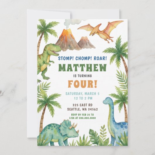 Prehistoric Dinosaur Birthday Party 招待状 (正面)