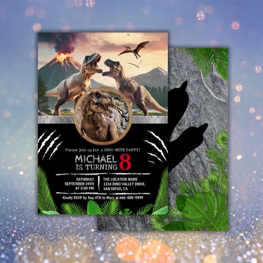 Prehistoric Dinosaur T-rex Birthday Party 招待状