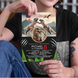 Prehistoric Dinosaur T-rex Birthday Party 招待状