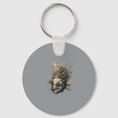 Prehistoric Fish Skull Grunge Dark Art キーホルダー (正面)