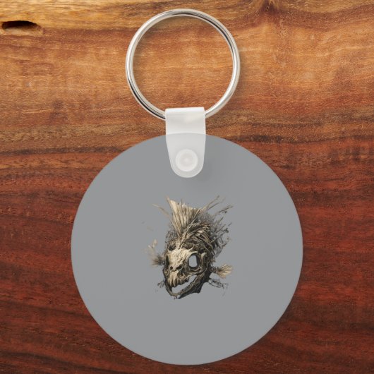 Prehistoric Fish Skull Grunge Dark Art キーホルダー (正面)