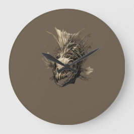 Prehistoric Fish Skull Grunge Dark Art ラージ壁時計