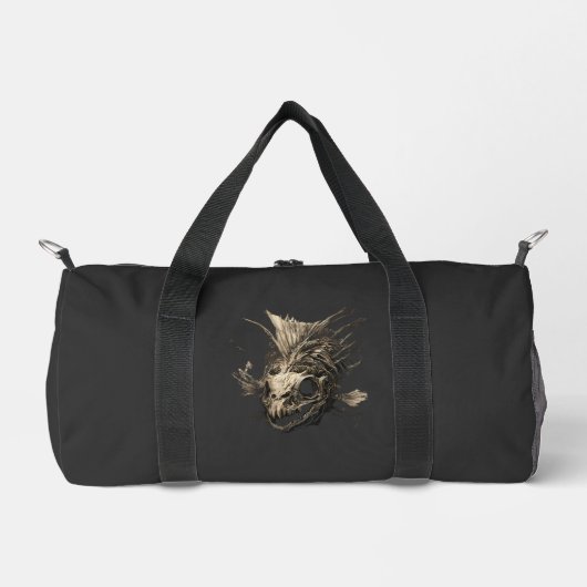 Prehistoric Fish Skull Grunge Dark Art Duffel Bag ダッフルバッグ (正面)