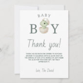 Prehistoric Sage Green Baby Boy Shower サンキューカード (正面)
