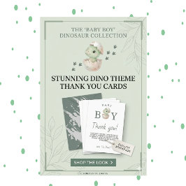 Prehistoric Sage Green Baby Boy Shower サンキューカード