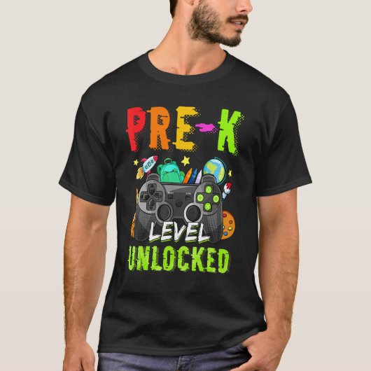 Prekレベルのロック解除新学期Pre K Student V Tシャツ (正面)