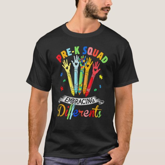 Prek Squad 差異を受け入れる 自閉症 特別支援教育 教師 Tシャツ (正面)