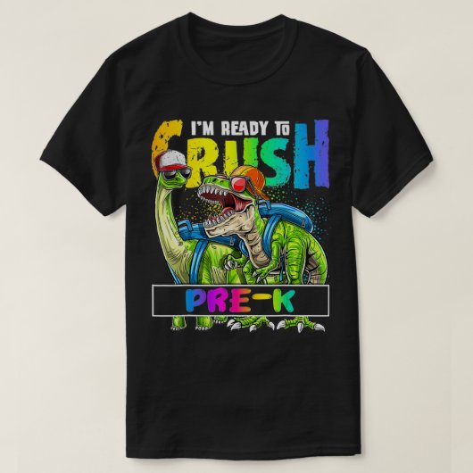 PreK T Re Dino Holding Pencilを潰す準備ができている Tシャツ (デザイン正面)