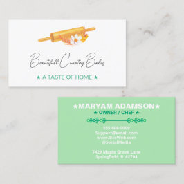Premade Rolling Pin Logo | White Mint Green Bakery 名刺