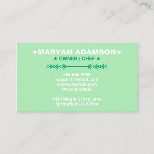 Premade Rolling Pin Logo | White Mint Green Bakery 名刺 (裏面)