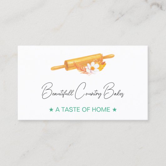 Premade Rolling Pin Logo | White Mint Green Bakery 名刺 (正面)