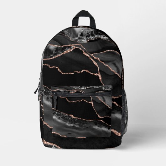 Premier Elegant Black and Rose Gold Agate Backpack プリントバックパック (正面)