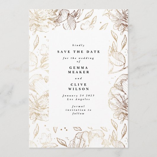 Premium モダン Hand Drawn花模様の結婚写真 セーブザデート (正面)
