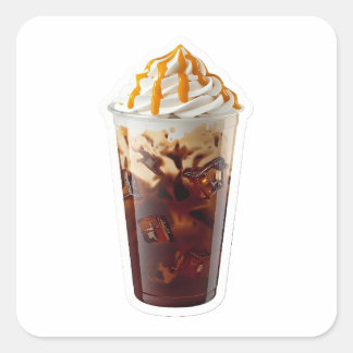 Premium 3D Iced Coffee with Caramel Drizzle Sticke スクエアシール