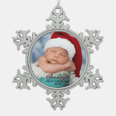 Premium Baby 1st Christmas Photo スノーフレークピューターオーナメント (正面)