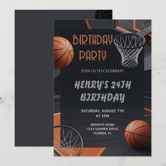 Premium Basketball Birthday Invitation 招待状 (正面/裏面)