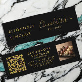 Premium Black Gold Script Chocolatier QR Code スキニー名刺