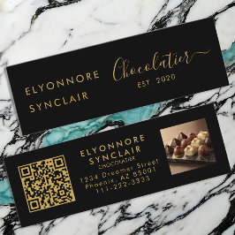 Premium Black Gold Script Chocolatier QR Code スキニー名刺