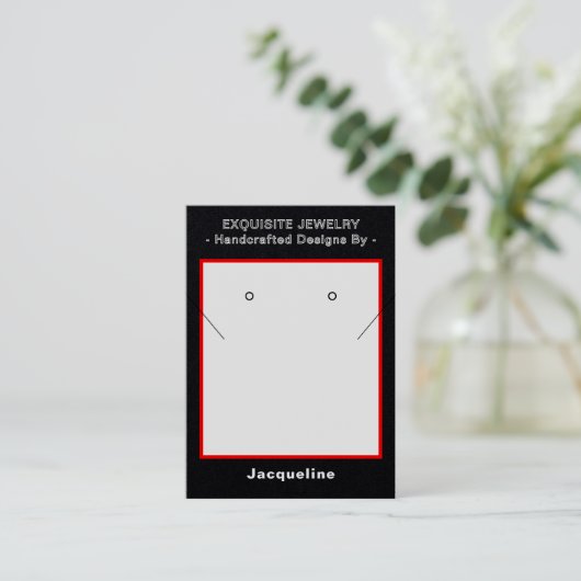 Premium Black Red Necklace Earrings QR 名刺 (スタンド正面)