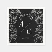 Premium Black & White French Roses Wedding スタンダードカクテルナプキン (正面)