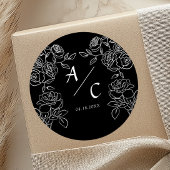 Premium Black & White French Roses Wedding ラウンドシール