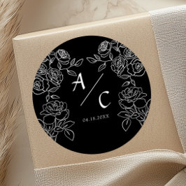 Premium Black & White French Roses Wedding ラウンドシール