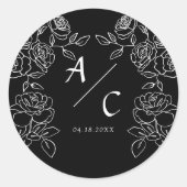 Premium Black & White French Roses Wedding ラウンドシール (正面)