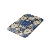 Premium Blue White Flowers Custom Name Bath Mat バスマット (アングル)