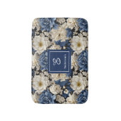 Premium Blue White Flowers Custom Name Bath Mat バスマット (正面縦)