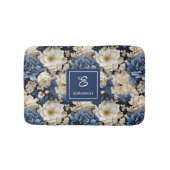 Premium Blue White Flowers Custom Name Bath Mat バスマット (正面)