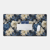 Premium Blue White Flowers Custom Name Desk Mat デスクマット (キーボード&マウス)