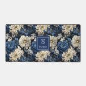 Premium Blue White Flowers Custom Name Desk Mat デスクマット (正面)