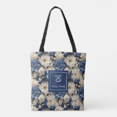 Premium Blue White Flowers Custom Name Tote Bag トートバッグ (裏面)