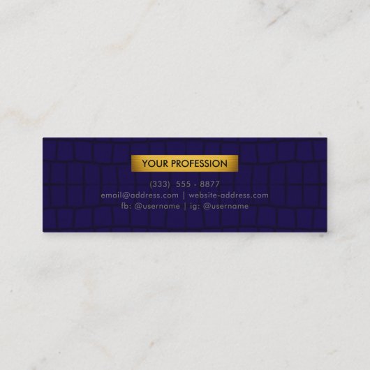 Premium Crocodile Texture Navy Blue & Gold スキニー名刺 (裏面)