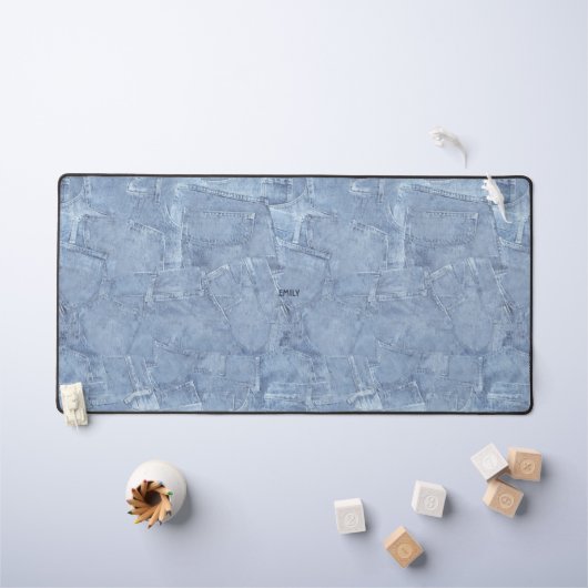 Premium Custom Light Blue Jean Denim Effect デスクマット (キッズテーブル)