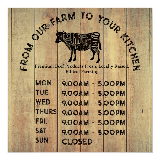 Premium Farmer Opening Times Poster – Rustic Farm  ポスター (正面)