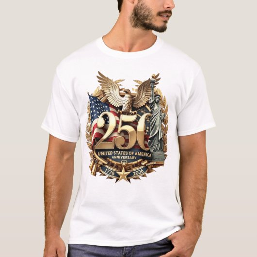 Premium Gold USA 250 Anniversary Flag & Liberty  Tシャツ (正面)