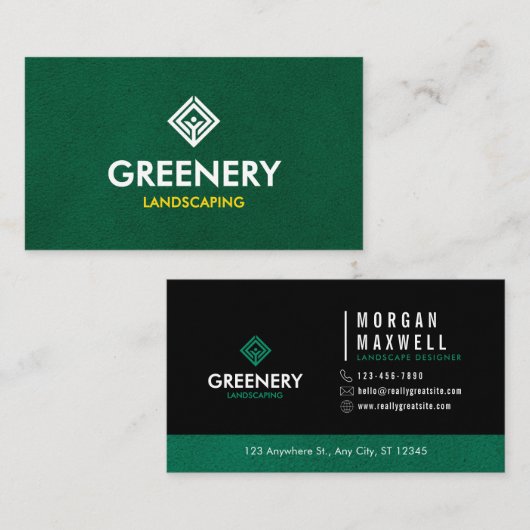Premium Lawn Care Landscaping Green Simple 名刺 (正面/裏面)