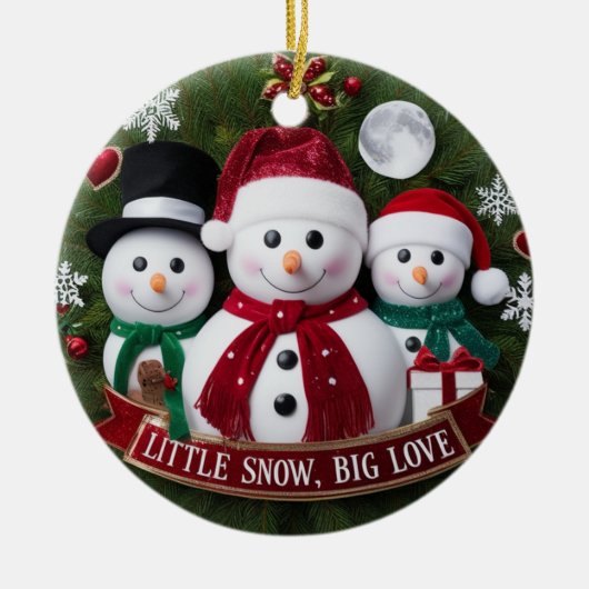 Premium Luxury Snowman Family Christmas Wreath セラミックオーナメント (正面)