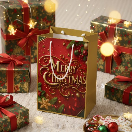 Premium Merry Christmas Gift Bag ミディアムペーパーバッグ