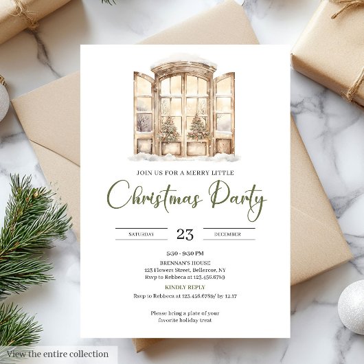 Premium Neutral Moss Green Taupe Christmas Party 招待状