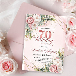 Premium Rose Gold Boho Floral 70th Birthday Invite 招待状