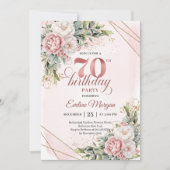 Premium Rose Gold Boho Floral 70th Birthday Invite 招待状 (正面)