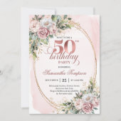 Premium Rose Gold Floral 50th Birthday Invitation 招待状 (正面)