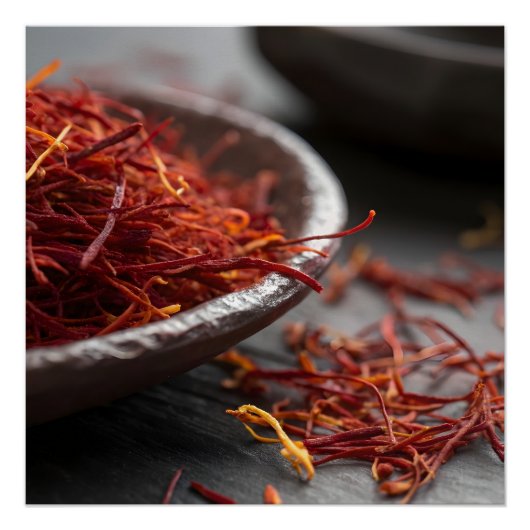 Premium Saffron Threads Extreme Macro Close Up Lux ポスター (正面)