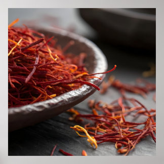 Premium Saffron Threads Extreme Macro Close Up Lux ポスター