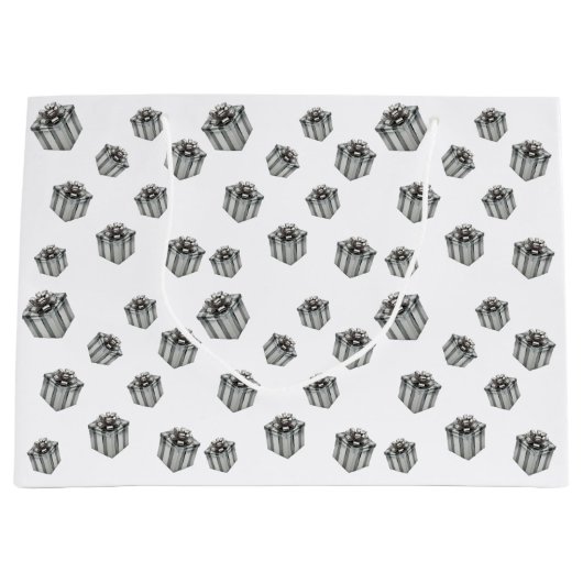 Premium Silver Gift Boxes Elegant Holiday Party ラージペーパーバッグ (正面)